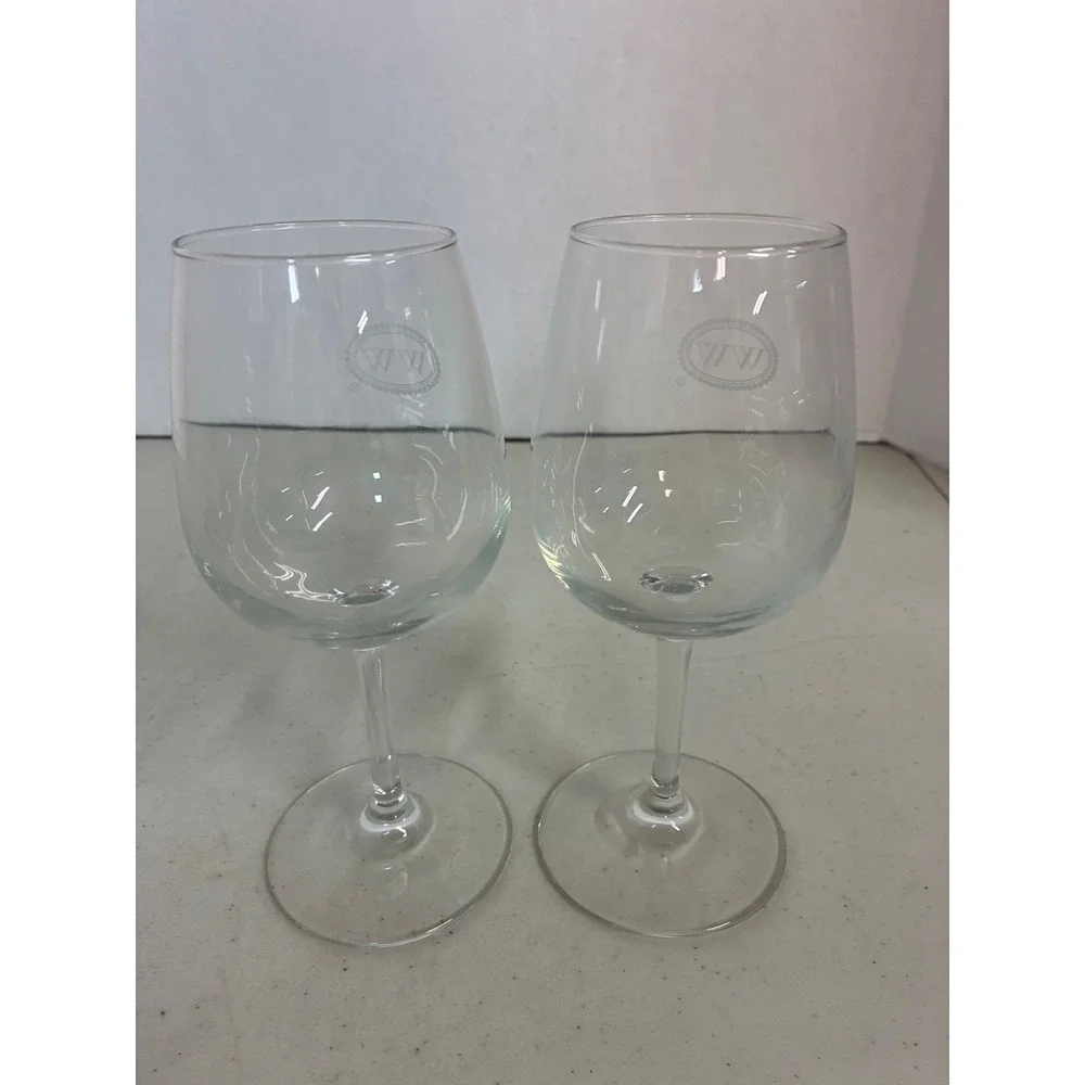 Set of 2 WW Monogram Etched Stemmed‎ Wine Glasses Clear Glass Barware